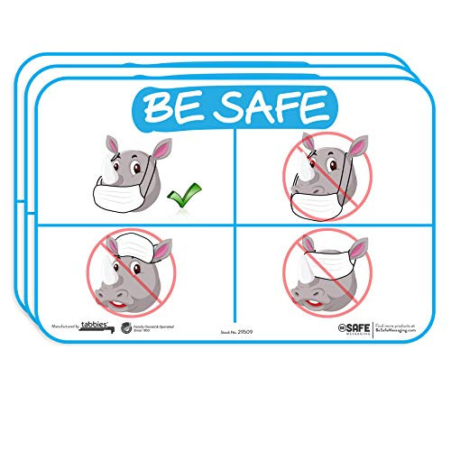 BeSafe Messaging - How to Wear a Mask Illustration, 3-Pack 9"x6", Repositionable Fun Kids Animal Education Safety Signs, Perfect for Most Surfaces: Glass, Metal, Painted Surfaces