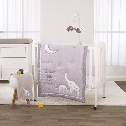 NoJo 3 Piece Mini Crib Bedding Set, Dream Big Little Elephant, Grey/White/Gold NoJo 3 Piece Mini Crib Bedding Set, Dream Big Little Elephant, Grey/White/Gold