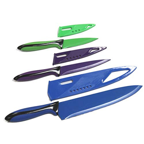 Chef Craft 3 Piece Sheath Knife Set, Multisize, Green/Purple/Blue/Black