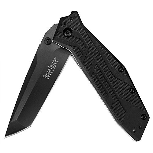 Kershaw Brawler Folding Pocket Knife (1990) with 3 Black-Oxide Finished High-Performance 8Cr13MoV Steel Blade; Black Glass-Filled Nylon Handle Scales with Reversible 4-Position Pocketclip; 3.9 oz Kershaw Brawler Folding Pocket Knife (1990) with 3 Black-Oxide Finished High-Performance 8Cr13MoV Steel Blade; Black Glass-Filled Nylon Handle Scales with Reversible 4-Position Pocketclip; 3.9 oz