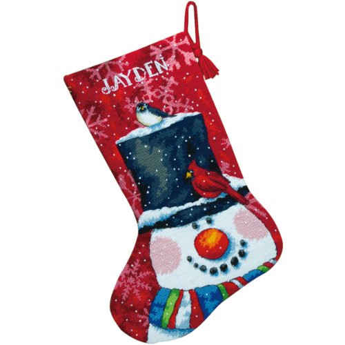 Dimensions Needlepoint Snowman and Friends Personalized Christmas Stocking Kit, Printed 12 Mesh Canvas, 16''