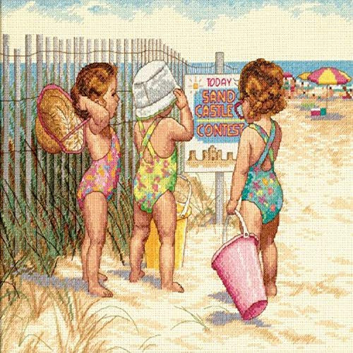 Dimensions 'Beach Babies' Counted Cross Stitch Kit, 14 Count Ivory Aida, 14" x 11"