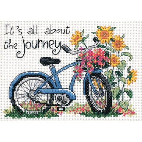DIMENSIONS 'The Journey' Bicycle Counted Cross Stitch Kit, 14 Count White Aida, 7" x 5"