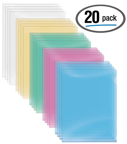 Poly Project Pockets, 20 Pack, Plastic File Jacket Sleeves for Letter Size Paper, Assorted 5 Translucent Colors, by Better Office Products, Project Folder File Jackets, 9" x 11.5", 20 Pack