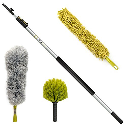 DocaPole 20 Foot High Reach Dusting Kit with 5-12 Foot Extension Pole // Cleaning Kit Includes 3 Dusting Attachments // Cobweb Duster // Microfiber Duster // Ceiling Fan Duster