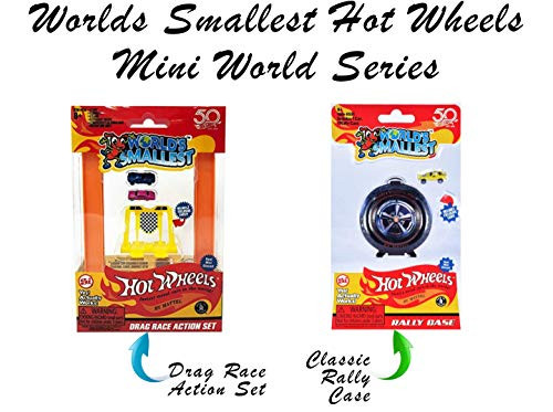 Worlds Smallest Hot Wheels Mini World Drag Race Action Set with Classic Rally Case. Set Includes 3 Exclusive Hot Wheels Cars!