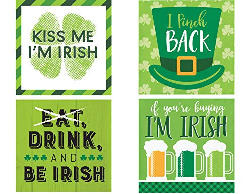 Funny St Patricks Day Cocktail Party/Beverage Napkin Bundle for 64 Guests - 4 Styles