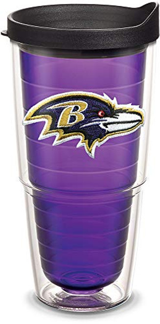 Tervis 1058612 NFL Baltimore Ravens Primary Logo Tumbler with Emblem and Black Lid 24oz, Amethyst