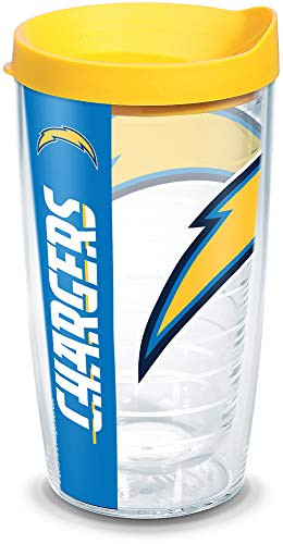 Tervis 1100869 NFL Los Angeles Chargers Colossal Tumbler with Wrap and Yellow Lid 16oz, Clear