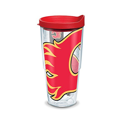 Tervis 1105362"NHL Calgary Flames Colos" Tumbler with Red Lid, Wrap, 24 oz, Clear