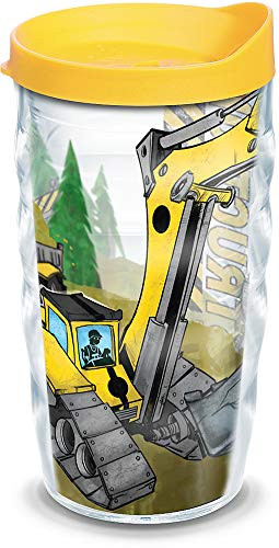 Tervis 1129636 Construction Trucks Insulated Tumbler with Wrap and Yellow Lid, 10oz Wavy, Clear