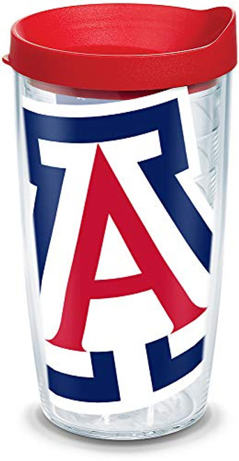 Tervis 1146818 Arizona Wildcats Colossal Tumbler with Wrap and Red Lid 16oz, Clear