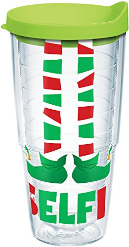 Tervis 1190424 Holiday Selfie Tumbler with Wrap and Lime Green Lid 24oz, Clear