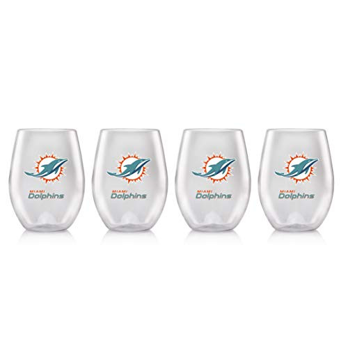 Duck House NFL Miami Dolphins Unisex Plastic Stemless Wine Glass Setplastic Stemless Wine Glass Set, Clear, 18 oz/ea