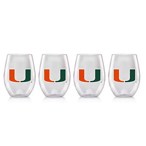 Duck House NCAA Miami Hurricanes Unisex Plastic Stemless Wine Glass Setplastic Stemless Wine Glass Set, Clear, 18 oz/ea