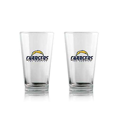 Duck House NFL Los Angeles Chargers Clear Highball Pint Glasses | Premium Glassware | Lead-Free | BPA-Free | 16oz | Set of 2