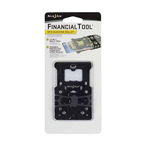 Nite Ize Financial Tool RFID Blocking Wallet, Stainless Steel 10-in-1 Dual-Plated Multi Tool Wallet With RFID Blocking Protection, Black