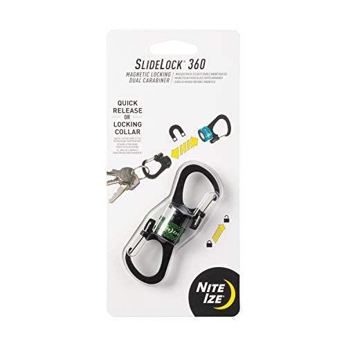 Nite Ize MSBL-08-R7 SlideLock 360° Magnetic Locking Dual Carabiner, Twist-to-Lock Collar for Separating Keys, Olive