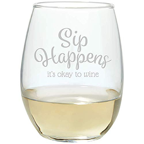 Carson 23696 Sip Happens Stemless Wine Glass, 17-ounce, Clear