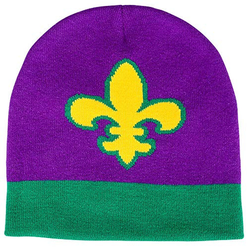 Rhode Island Novelty Mardi Gras Fleur De Lis Beanie Hat, One per Order