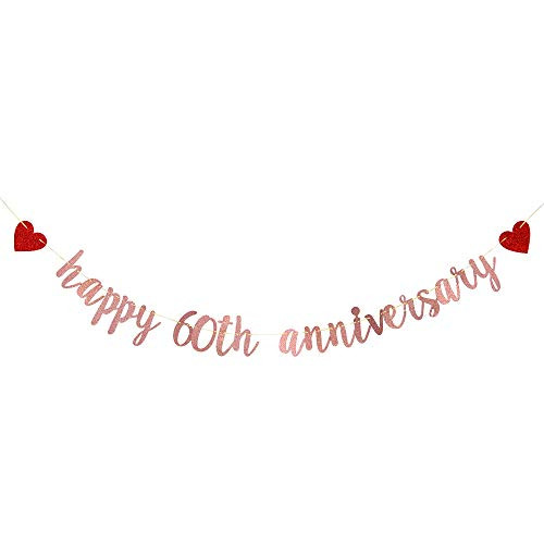 Rose Gold Happy 60th Anniversary Banner - for 60th Wedding Anniversary / 60th Anniversary Party / 60th Birthday Party Decorations