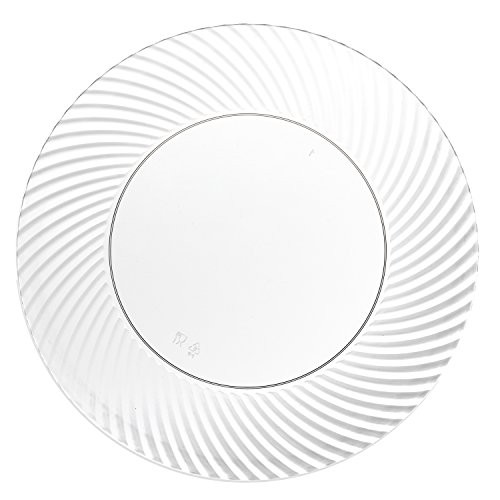 Party Essentials 14 Count Hard Plastic 10" Dinner Plates with Swirled Rims, Clear
