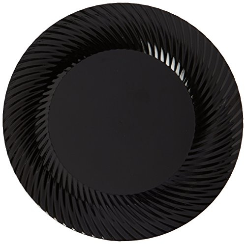 Party Essentials 14-Count Hard Plastic 9" Lunch/Dinner Plates with Swirled Rims, Black