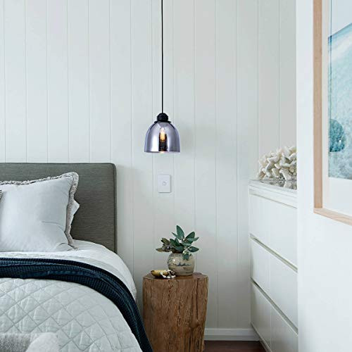 Modern Industrial Pendant Lighting Handblown Adjustable Kitchen Linear Island Smoked Grey Glass Light Fixture for Kitchen Island Living Room Cafe Bar