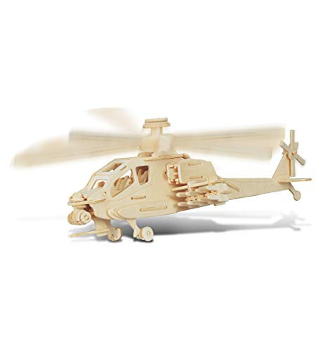 Puzzled 3D Puzzle Apache Helicopter Wood Craft Construction Model Kit, Fun Unique & Educational DIY Wooden Toy Assemble Model Unfinished Crafting Hobby Puzzle, Build & Paint for Decoration 80pc Pack