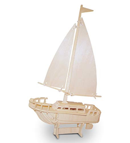 Puzzled 3D Puzzle Sailboat Wood Craft Construction Model Kit, Fun Unique & Educational DIY Wooden Toy Assemble Model Unfinished Crafting Hobby Boat Puzzle to Build & Paint for Decoration 39pcs Pack
