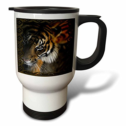 3dRose"Beautiful Bengal Tiger Print and Frame" Travel Mug, 14 oz, Multicolor