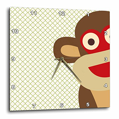 3dRose DPP_63511_3 Sock Monkey Peeking Around Corner Cute Animal Art Wall Clock, 15 by 15"