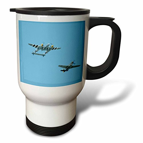 3dRose tm_91300_1" Lockheed P-38 Lightning, P-51D, War Planes Bernard Fried" Travel Mug, 14 oz, Multicolor