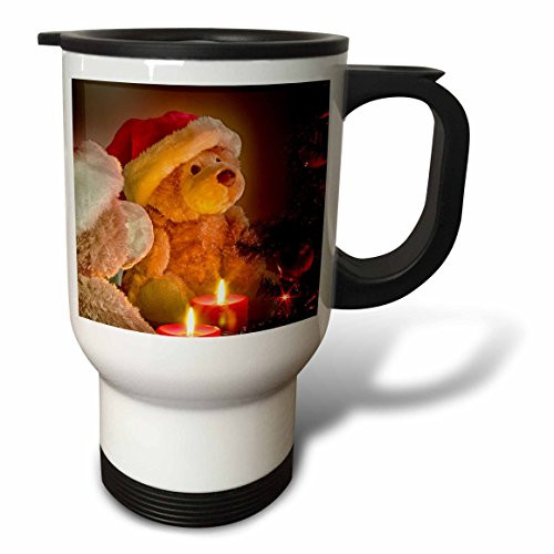 3dRose tm_164733_1" Christmas Teddy Bears with Holiday Tree and Candles" Travel Mug, 14 oz, Multicolor