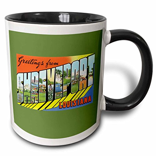 3dRose Greetings From Shreveport Louisiana Scenic Postcard Reproduction Two Tone Mug, 11 oz, Black 3dRose Greetings From Shreveport Louisiana Scenic Postcard Reproduction Two Tone Mug, 11 oz, Black