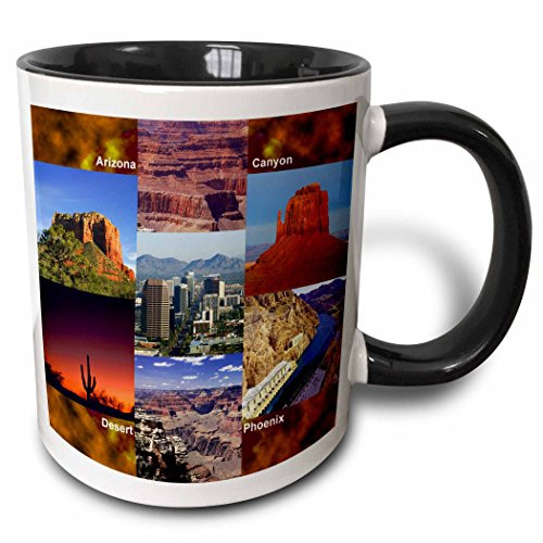 3dRose Arizona Landscape Collage Two Tone Black Mug, 11 oz, Multicolor