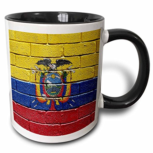 3dRose National Flag Of Ecuador Painted Onto A Brick Wall Ecuadorian Mug, 11 oz, Black