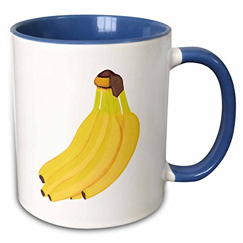 3dRose mug_77685_6"Painting of fruit a bunch of yellow bananas" Two Tone Blue Mug, 11 oz, Multicolor