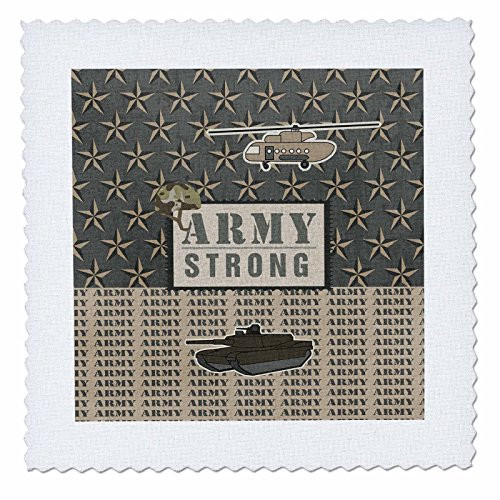 3D Rose Army Proud Helicopter Tank Helmet Stars Gray Blue Tan Square 12 by 12 Inch Quilt, 12 x 12