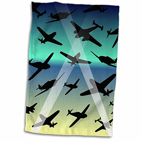 3D Rose Night Sky with Airplane Silhouettes and Searchlights Hand Towel, 15" x 22"