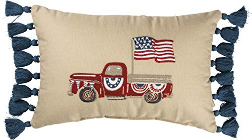 Primitives by Kathy Patriotic Throw Pillow, 15 x 10-Inches, Parade Truck with American Flag