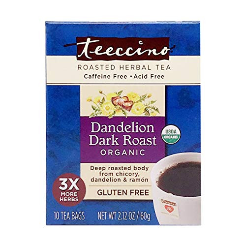 Teeccino Dandelion Tea  Dark Roast - Roasted Herbal Tea | Organic Roasted Dandelion Root | Prebiotic | Caffeine Free | Gluten Free | Acid Free | Coffee Alternative, 10 Tea Bags