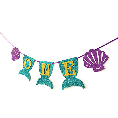 Hongkai Mermaid Inspired 1st Birthday Banner Decorations, Handmade ONE Banner, Highchair Banner Party Decoration One High Chair Sign Baby First Birthday Decorations Supplies