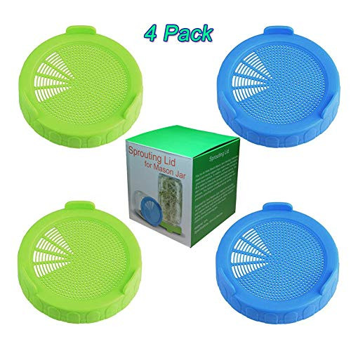 4 Pack Plastic Sprouting Lids, Sprouting Jar Strainer Lid for 86mm Wide Mouth Mason Jars, Suit for Grow Bean Sprouts, Broccoli Seeds, Alfalfa, Salad.(Jar not Included)