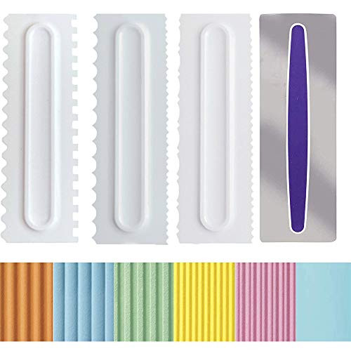 4 Pack Cake Scrapers, 7 Design Textures Cake Decorating Combs, Icing Smoother Fondant Spatulas Cake Edge Smoother Cream Scraper Cake Tools Pastry Cutter Baking Tools