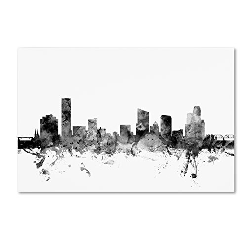 Grand Rapids MI Skyline B&W by Michael Tompsett, 12x19-Inch Canvas Wall Art