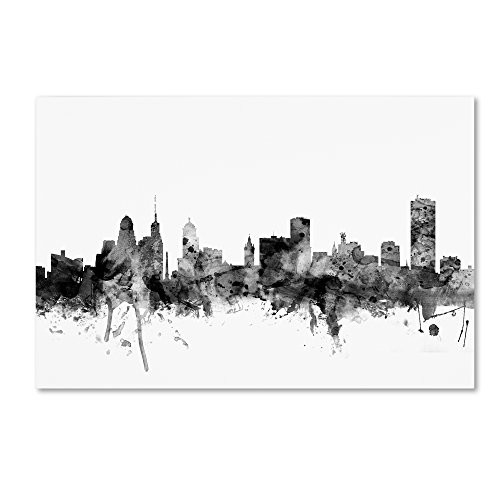 Buffalo New York Skyline B&W by Michael Tompsett, 22x32-Inch Canvas Wall Art