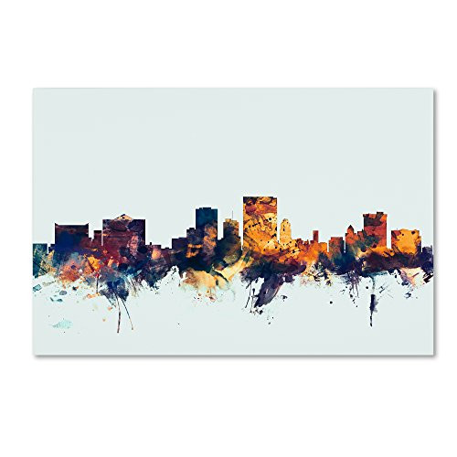 El Paso Texas Skyline Blue by Michael Tompsett, 12x19-Inch Canvas Wall Art