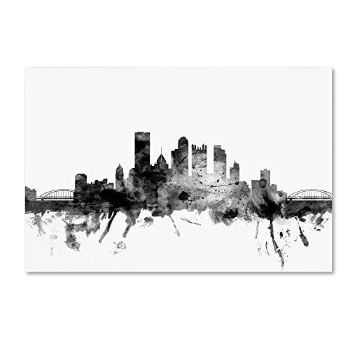 Pittsburgh PA Skyline B&W by Michael Tompsett, 12x19-Inch Canvas Wall Art
