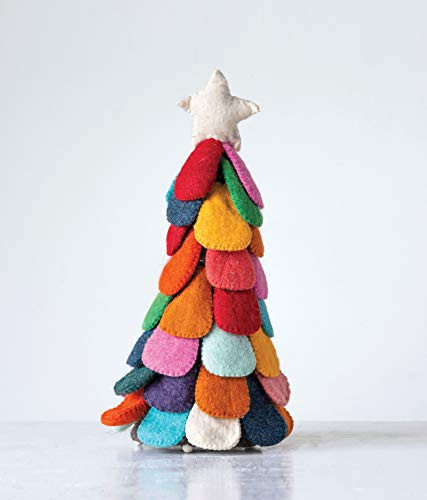 Creative Co-op Wool Felt Christmas Tree Figurine, 15", Multicolor